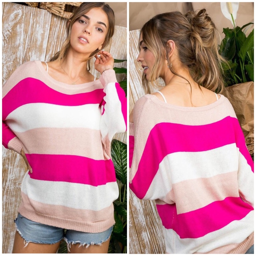 NEW‼️IVORY FUCHSIA BOAT NECK LIGHT- top sweater